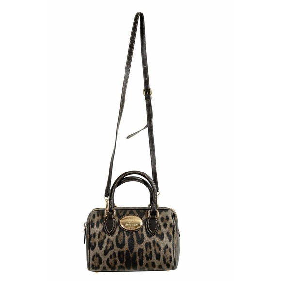 NIB ROBERTO CAVALLI BOWLING MULTI COLOR LEOPARD PRINT COATED CANVAS ZIPPER BAG - Picture 10 of 12